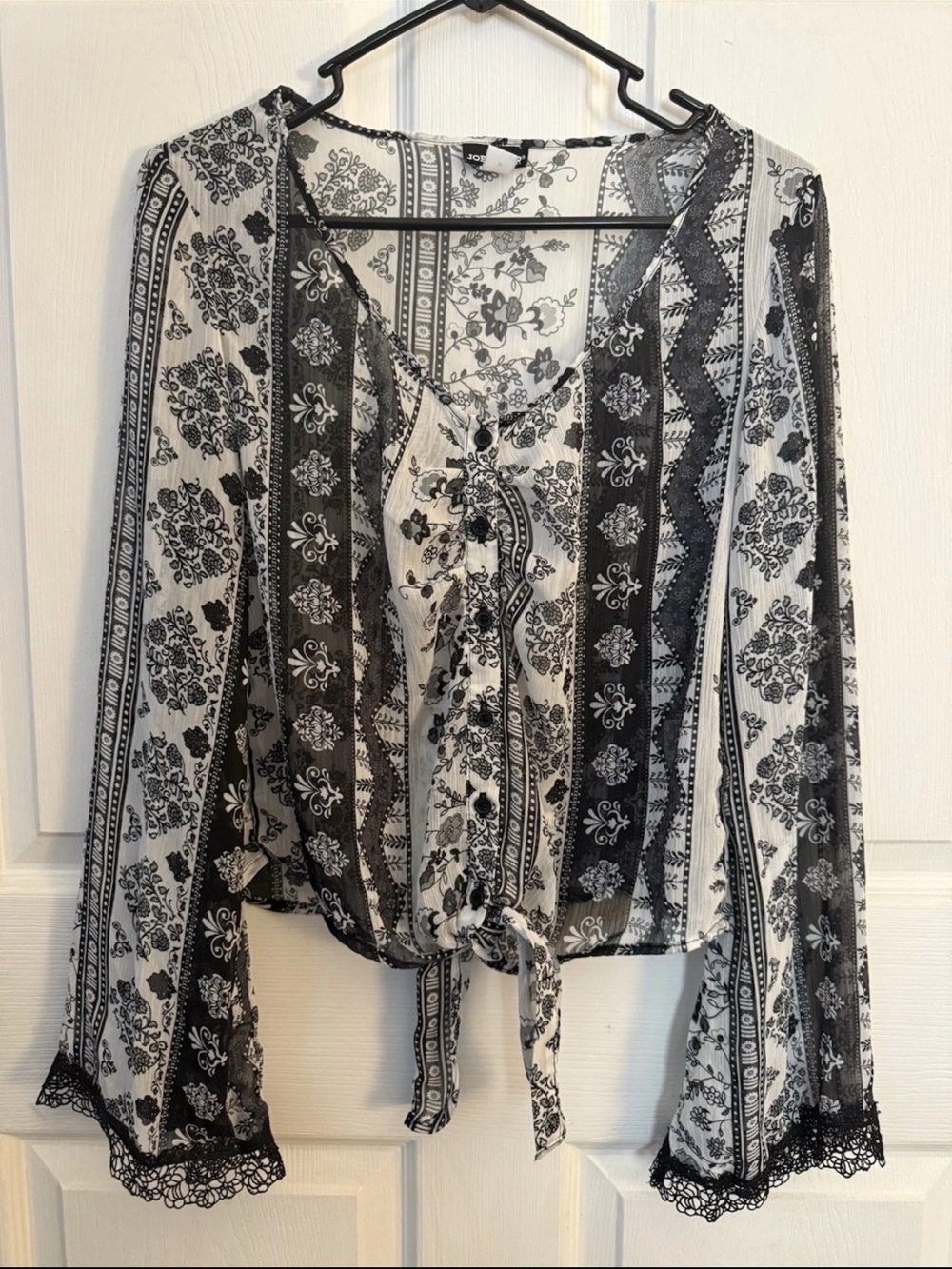 JOE BOXER Black/White Sheer Floral Long Sleeve Women’s Blouse M